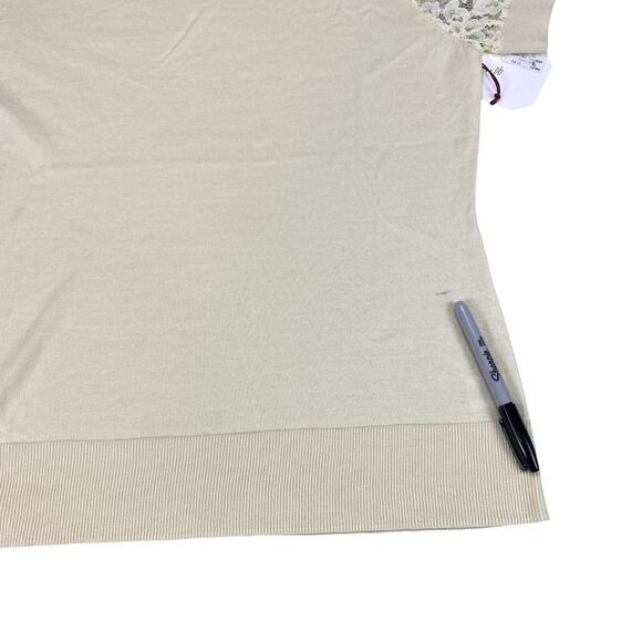 Lewit Sweater Womens Sz 1 Beige Merino Wool Lace Short Sleeve Crew Neck Pullover - Picture 2 of 11